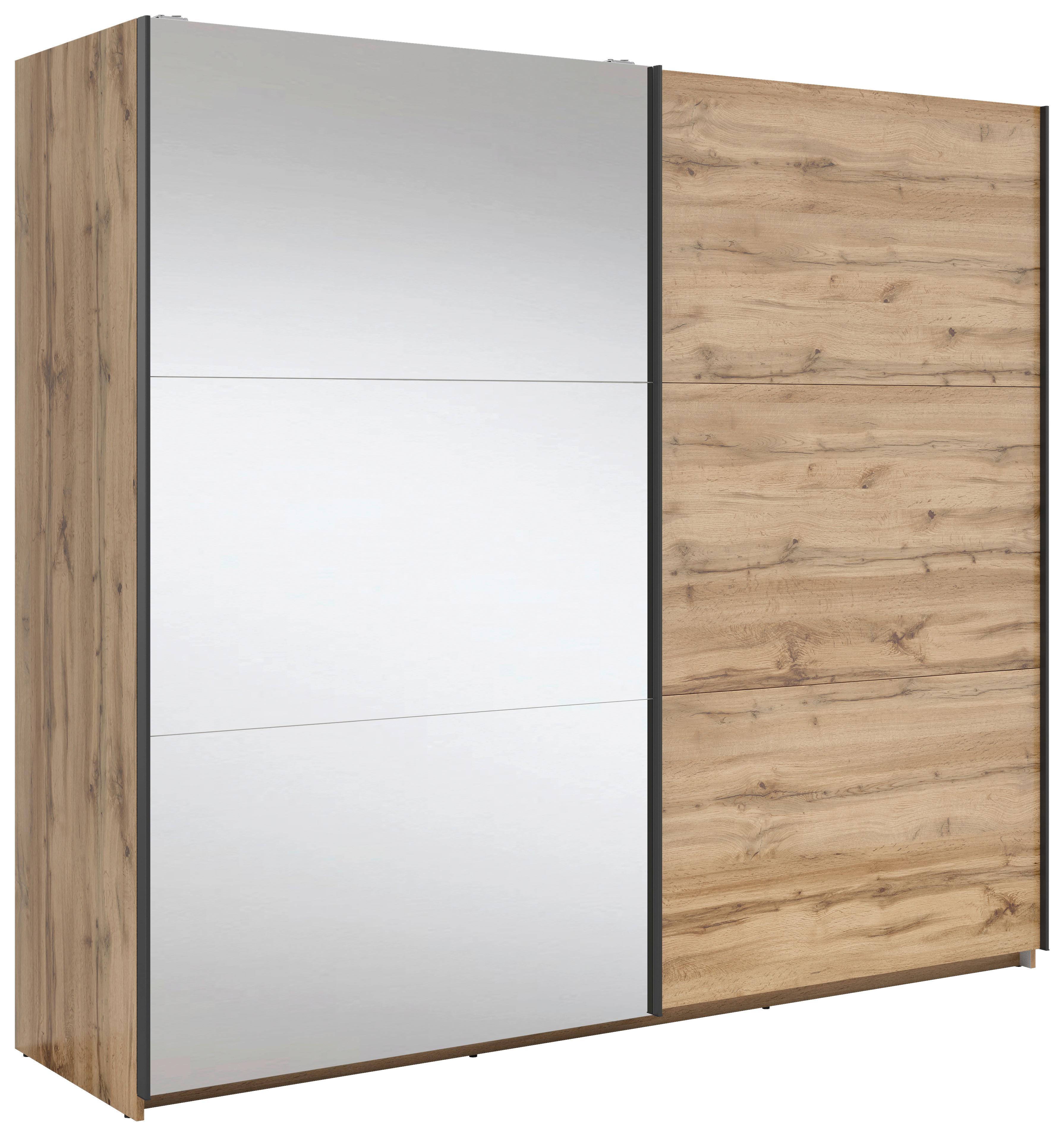 Schwebetürenschrank Tetrix - Klar/Eiche Wotan, MODERN, Glas/Holzwerkstoff (220/195,5/60cm) - MID.YOU