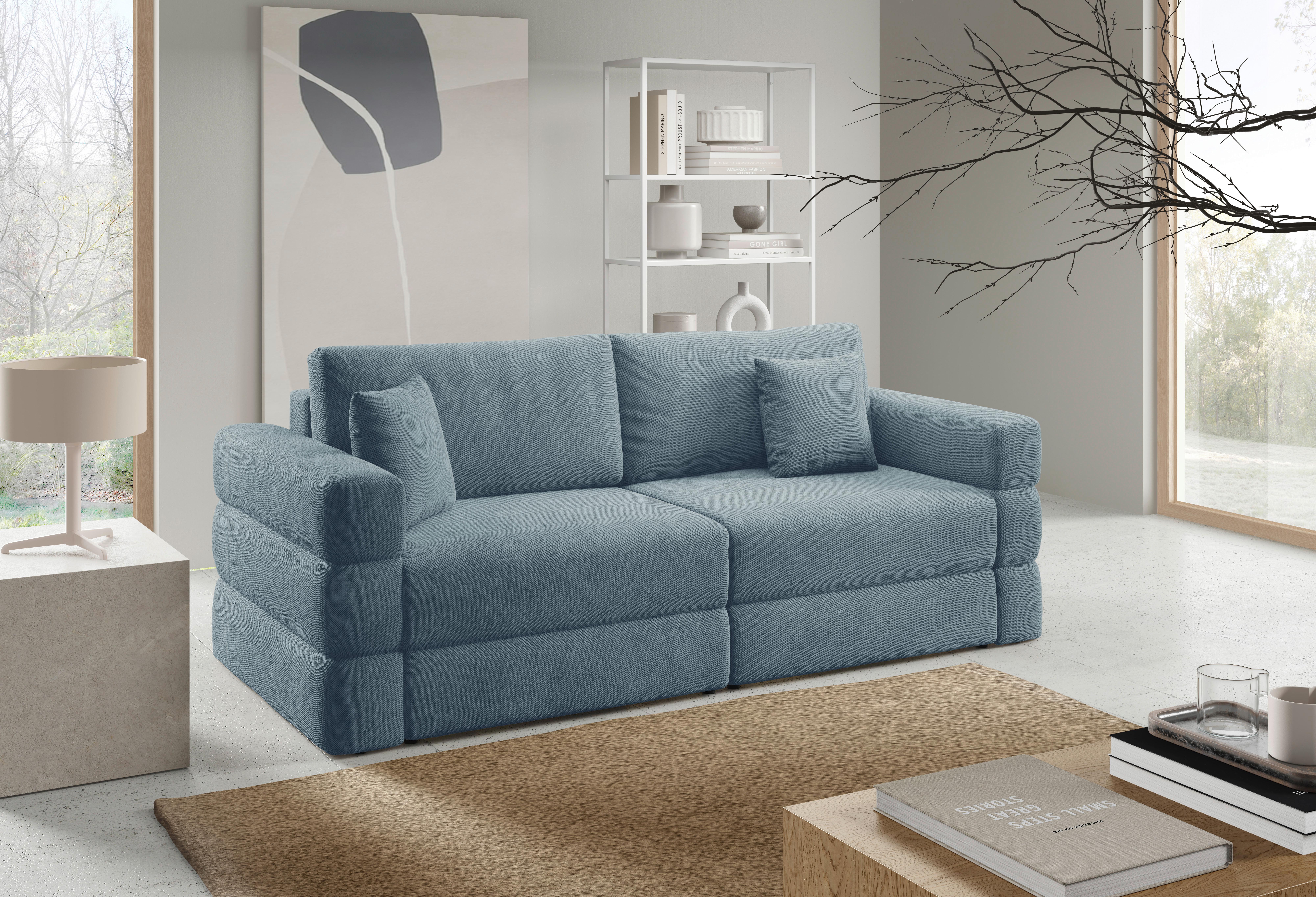 Schlafsofa Terazzo Blau B: 254cm - Blau/Schwarz, Design, Textil (254/93/167cm) - Livetastic