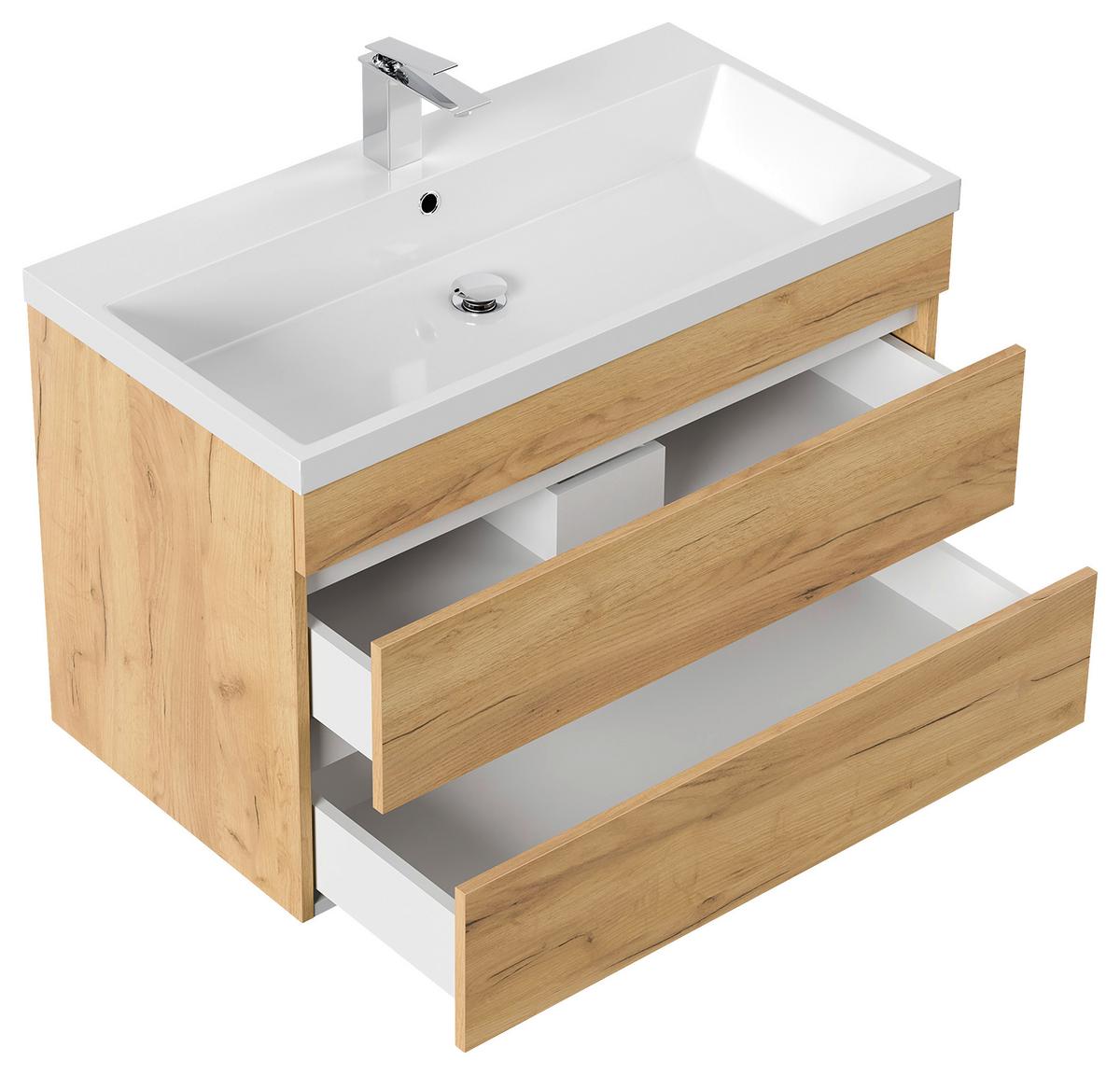 WASCHTISCHKOMBI Fellini Eichefarben B: 90cm - Eichefarben/Weiß, Basics, Holzwerkstoff/Stein (90cm) - MID.YOU
