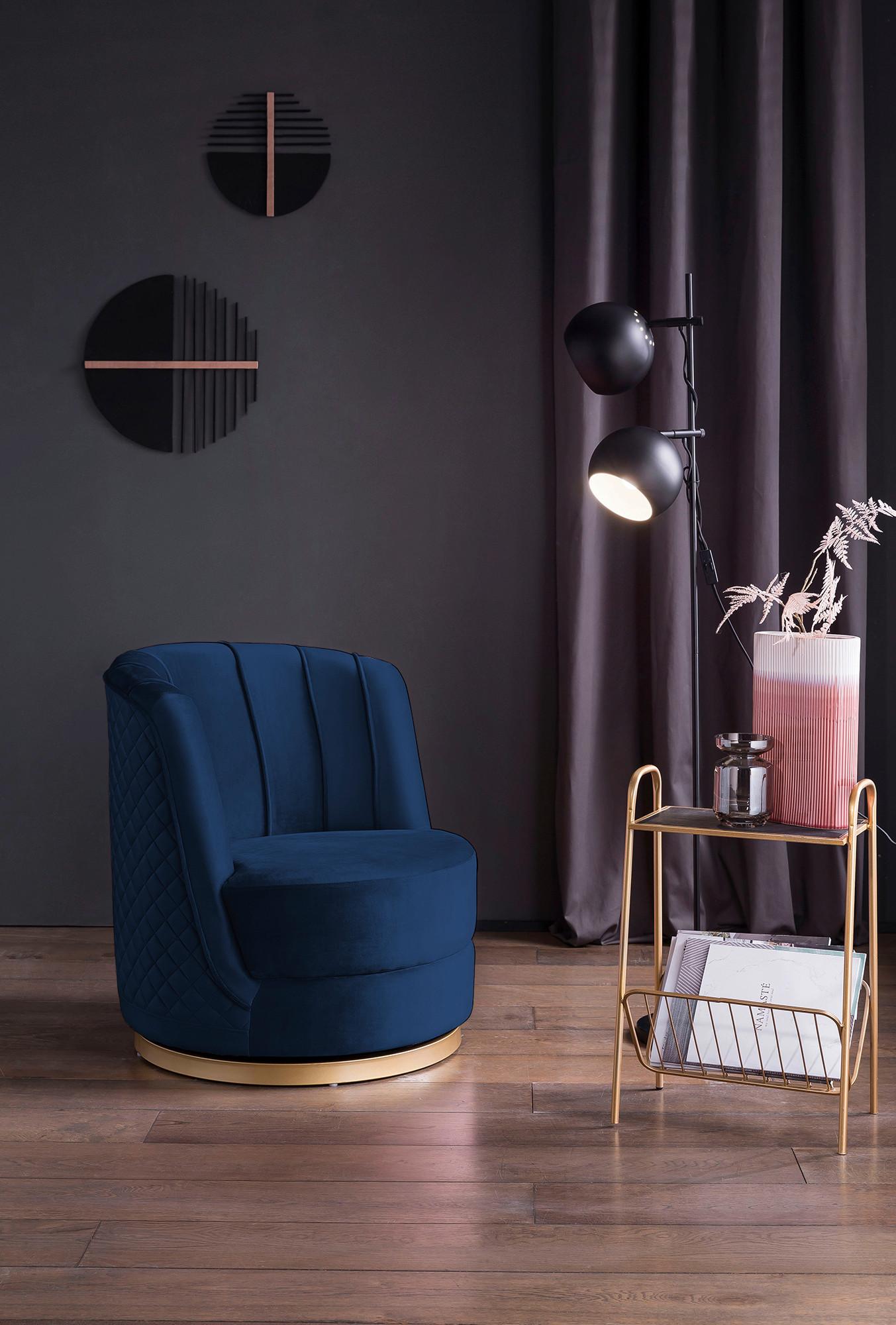 Sessel Dunkelblau B: 68 Cm - Goldfarben/Dunkelblau, MODERN, Textil (68/77/57cm) - Livetastic