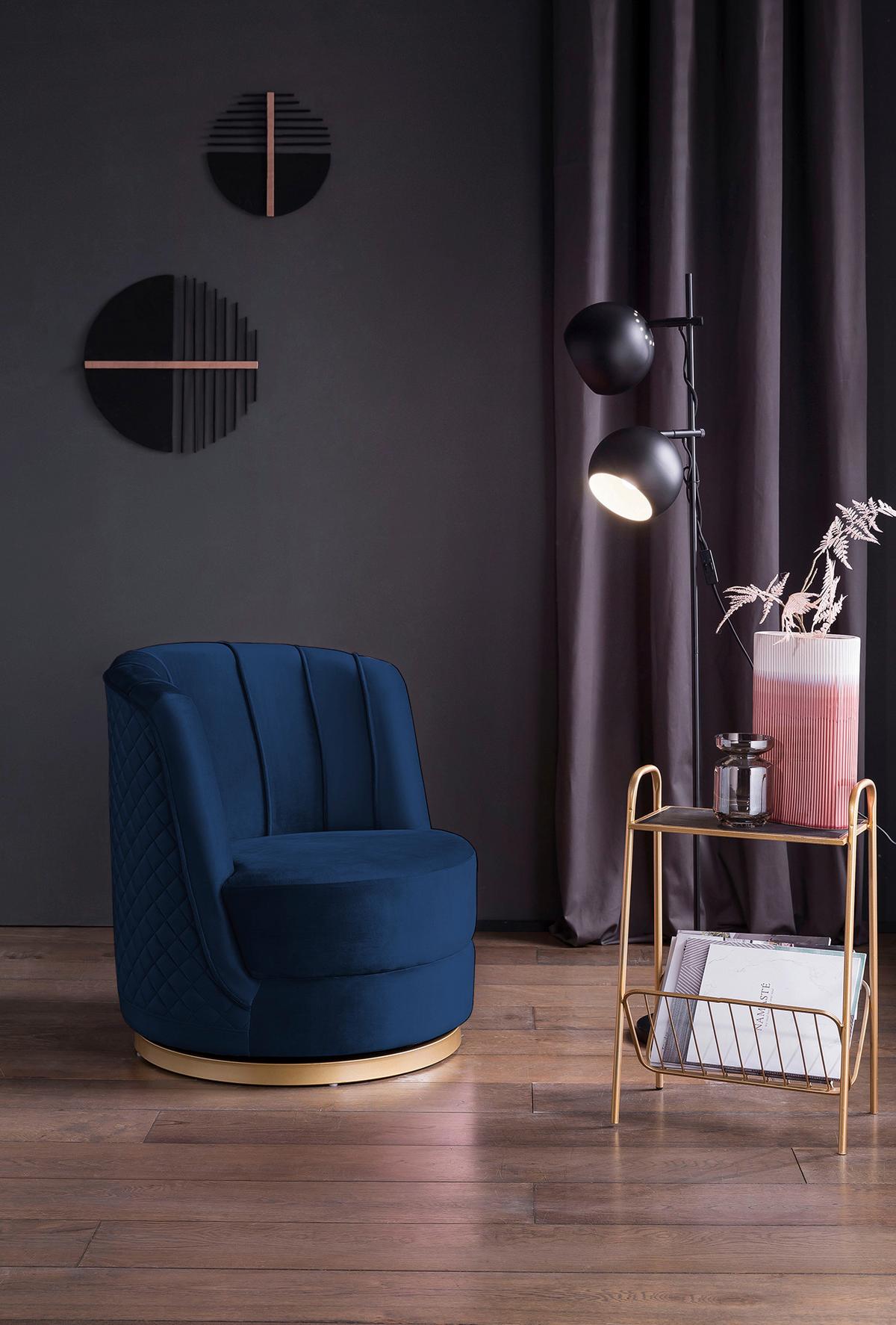 Sessel Dunkelblau B: 68 Cm - Goldfarben/Dunkelblau, MODERN, Textil (68/77/57cm) - Livetastic