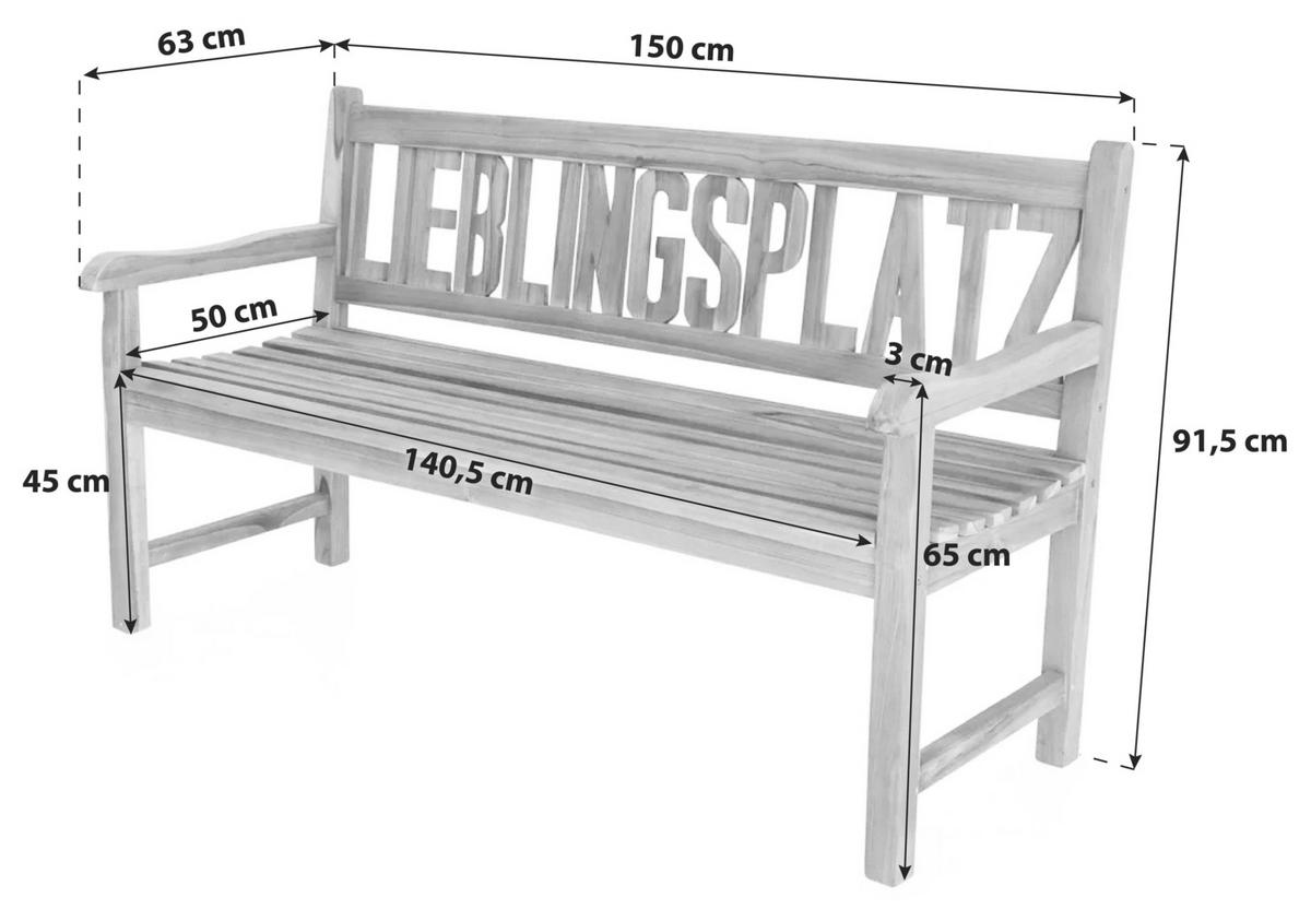 Gartenbank Lieblingsplatz - Braun, Basics, Holz (63/91,5/150cm) - Gardenson