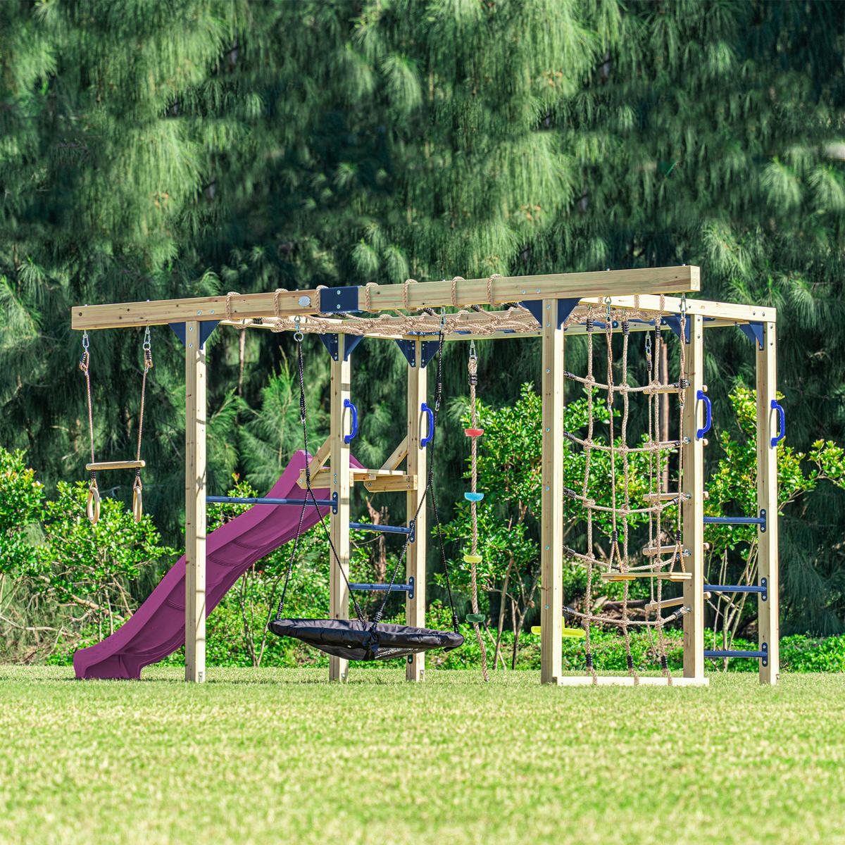 Klettergerüst mit Rutsche Lila - Blau/Lila, Basics, Holz/Kunststoff (522,5/196,2/205cm) - Ambia Garden