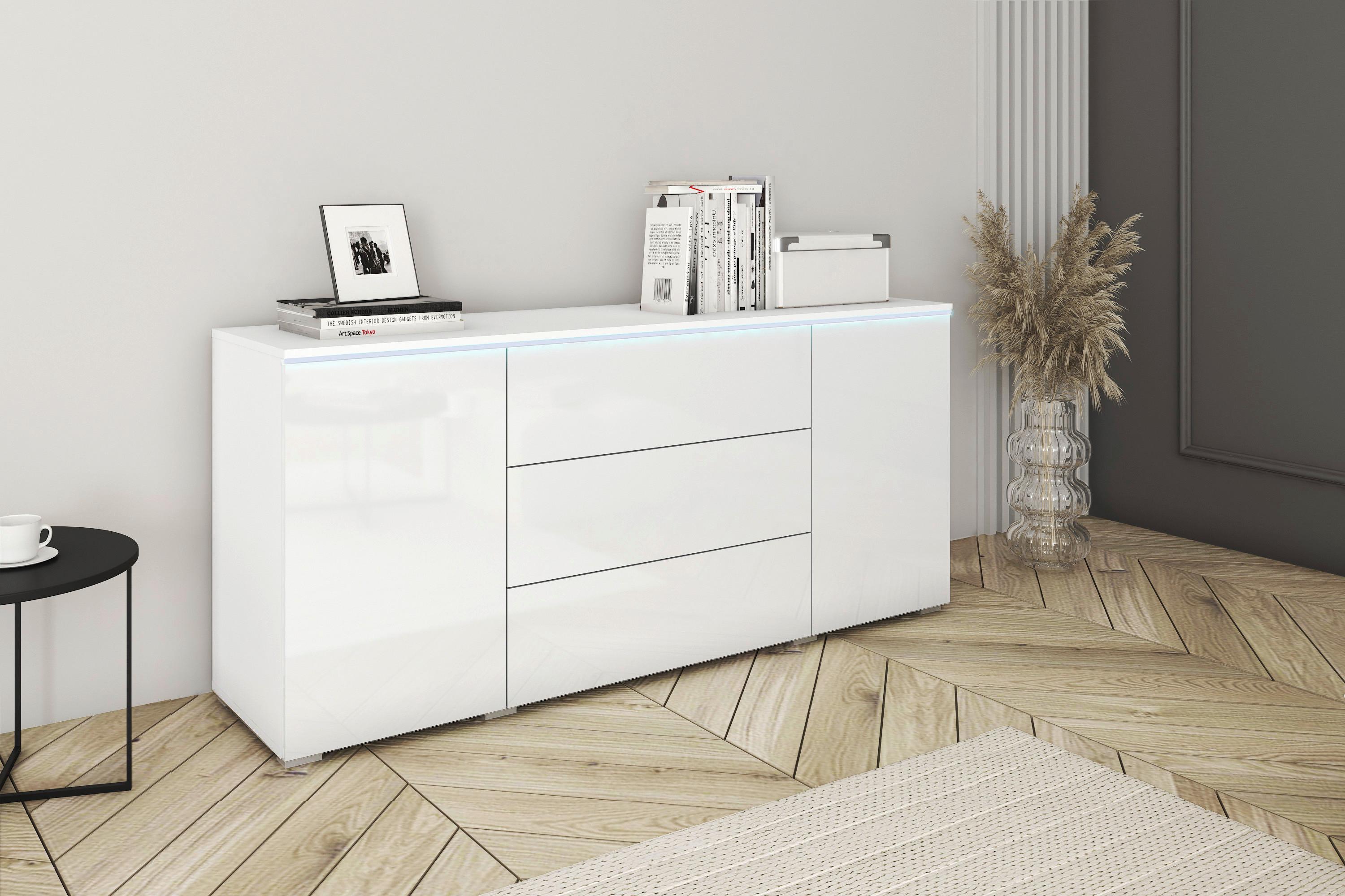 Sideboard mit Led 150cm Vera, Weiß - Weiß Hochglanz/Weiß, LIFESTYLE, Holzwerkstoff (150/67,9/39,5cm) - P & B
