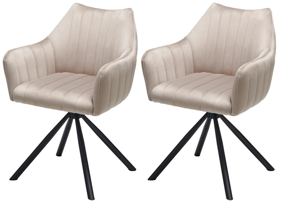 Armlehnstuhl Leila Braun/schwarz 2-Er Set - Beige/Schwarz, LIFESTYLE, Textil/Metall (60/83/59cm) - MID.YOU