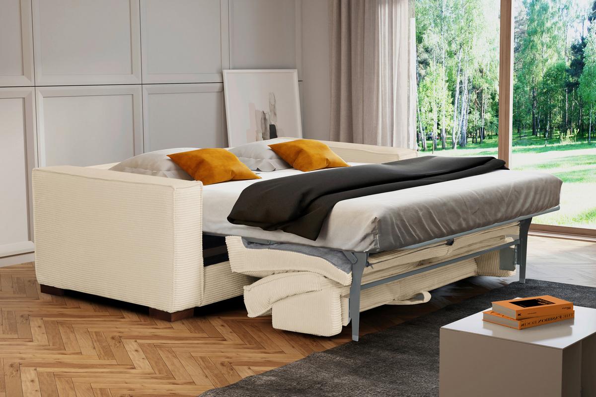 Schlafsofa Texas Creme Cord, B: 203 cm - Dunkelbraun/Creme, Design, Textil (203/85/99cm) - MID.YOU