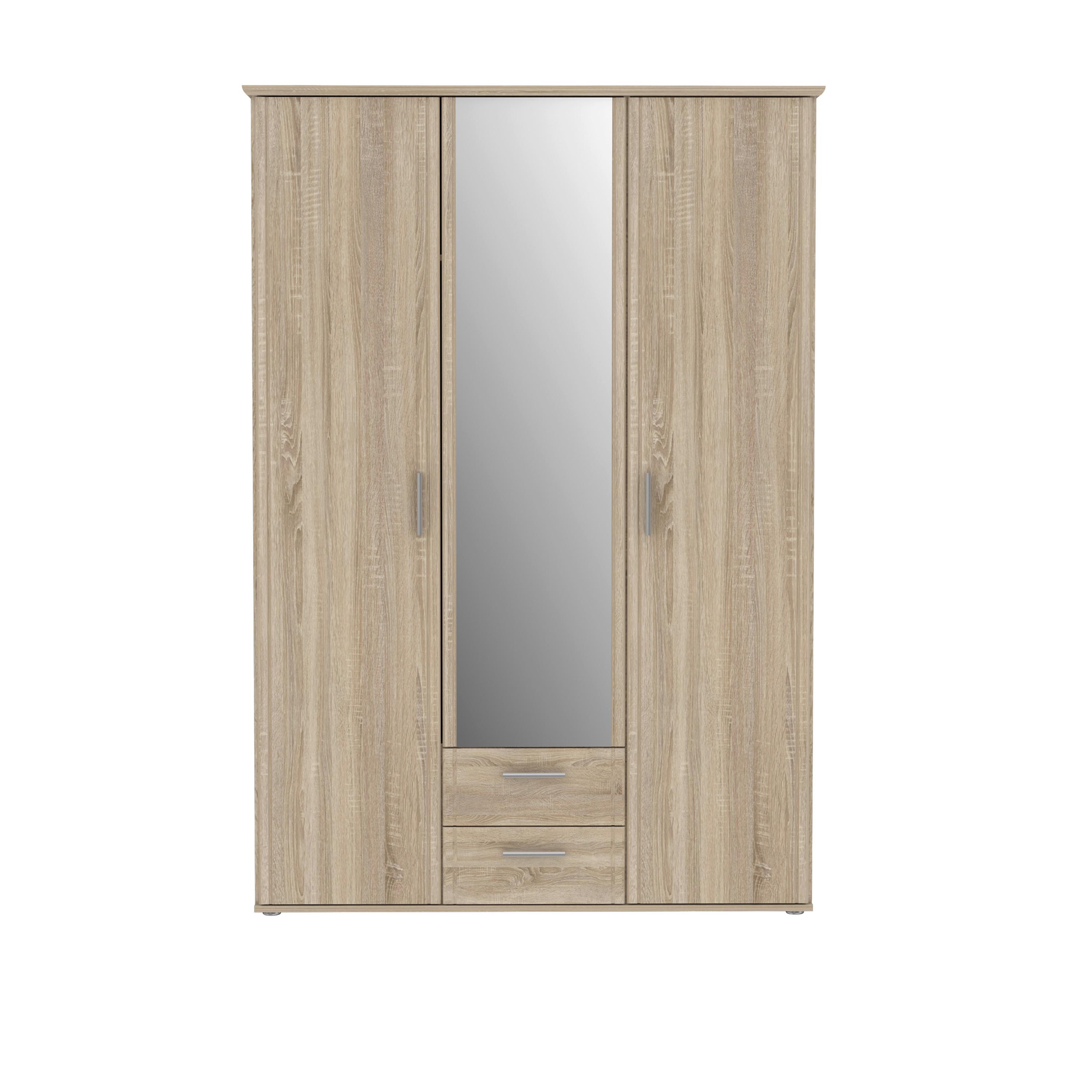 Drehtürenschrank Mit Spiegel 134cm Gloria, Sonoma Dekor - Sonoma Eiche, KONVENTIONELL, Glas/Holzwerkstoff (134/196/55cm) - MID.YOU