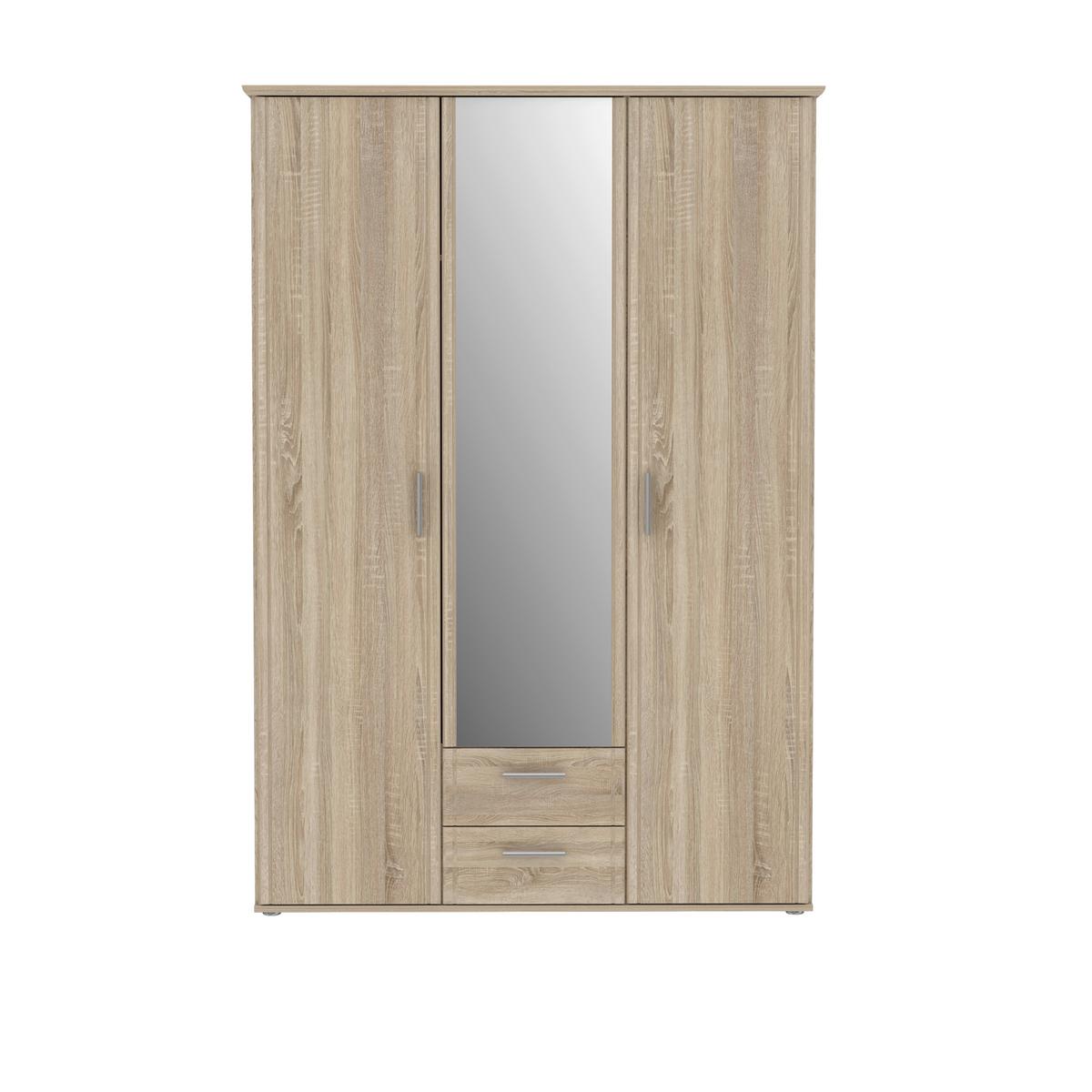 Drehtürenschrank Mit Spiegel 134cm Gloria, Sonoma Dekor - Sonoma Eiche, KONVENTIONELL, Glas/Holzwerkstoff (134/196/55cm) - MID.YOU