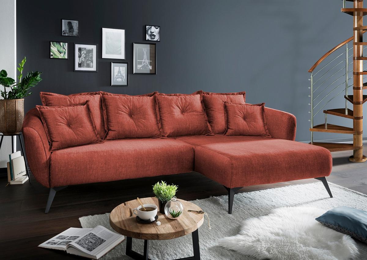 Ecksofa Baggio Mit Kissen Textil Koralle - Koralle/Schwarz, MODERN, Holz/Textil (277/162cm) - Livetastic