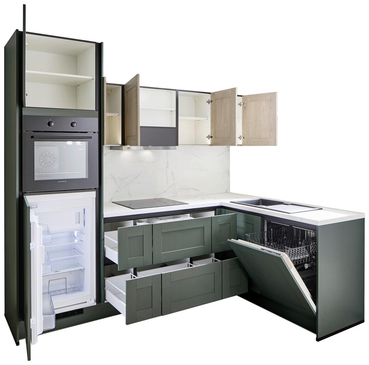 Eckküche Pn 500 - Eichefarben/Graphitfarben, ROMANTIK / LANDHAUS, Holzwerkstoff (253,2/176,6cm) - Pino