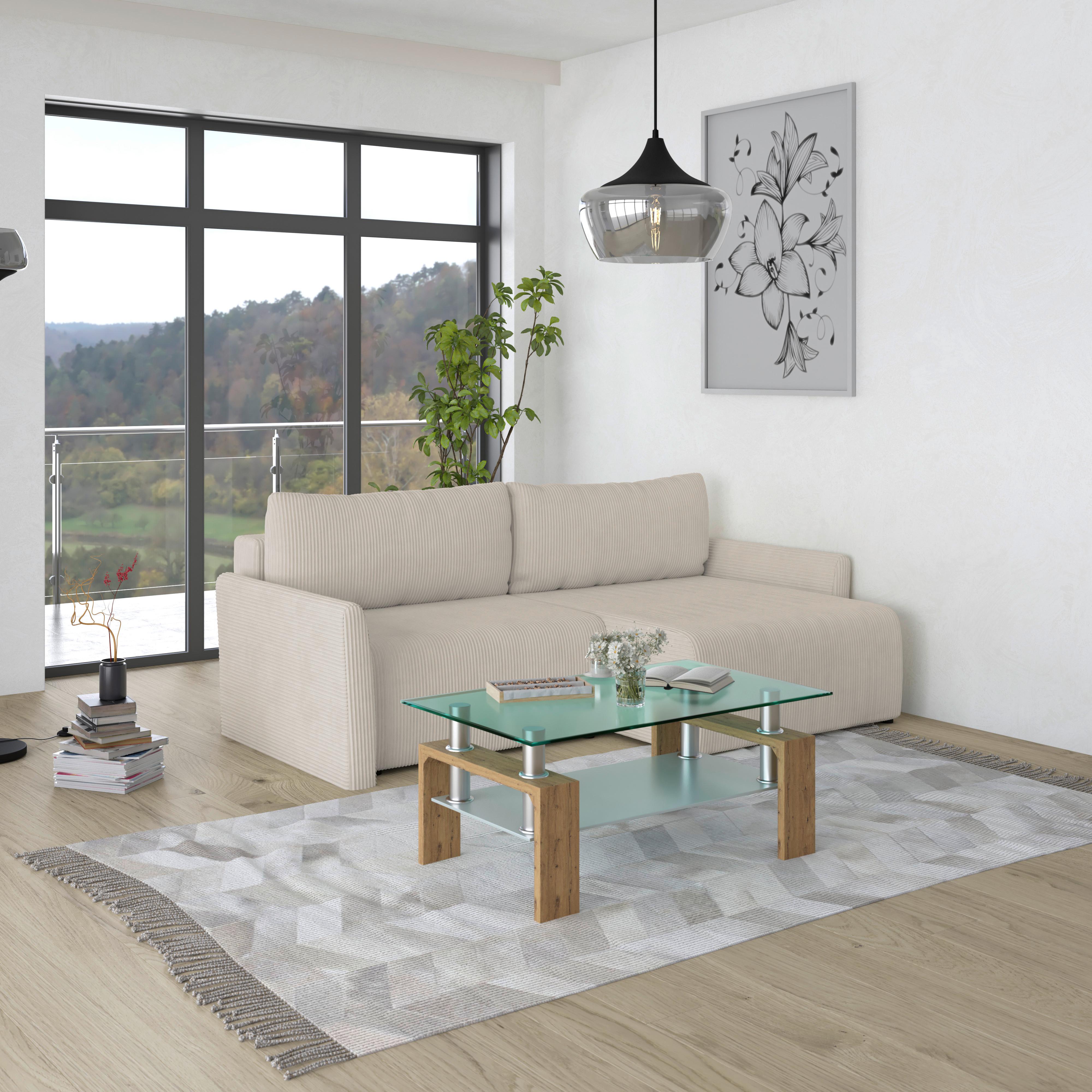 Ecksofa Mit Schlaffunktion Sonos - Ecru/Schwarz, MODERN, Textil (228/146cm)