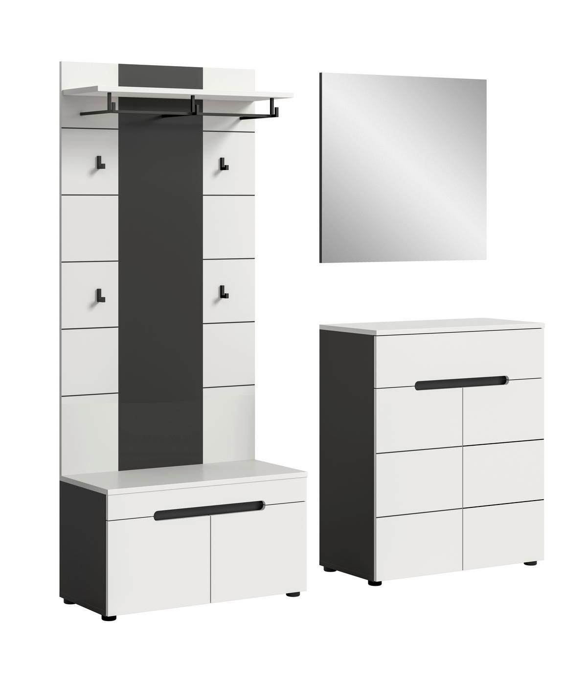 Garderobe Canu 4-Teilig Grau/Weiß B: 175 cm - Weiß/Grau, Design, Holzwerkstoff (175/190/37cm) - Livetastic