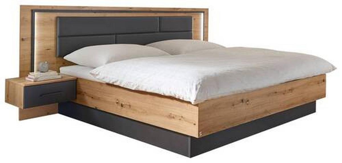 Doppelbett Mit Nachtkästchen 180x200 Cm Bilbao Grau/eiche - Eichefarben/Grau, Design, Holzwerkstoff/Textil (180/200cm) - Rauch Möbel