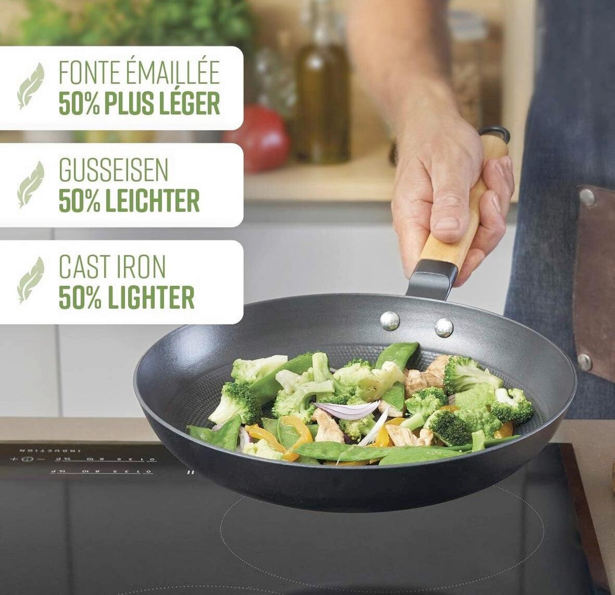 Gusseisenpfanne Qulinart Gusseisen, Eiche, Ø: 24cm - Schwarz, Basics, Holz/Metall (24/12,5/12,5cm)