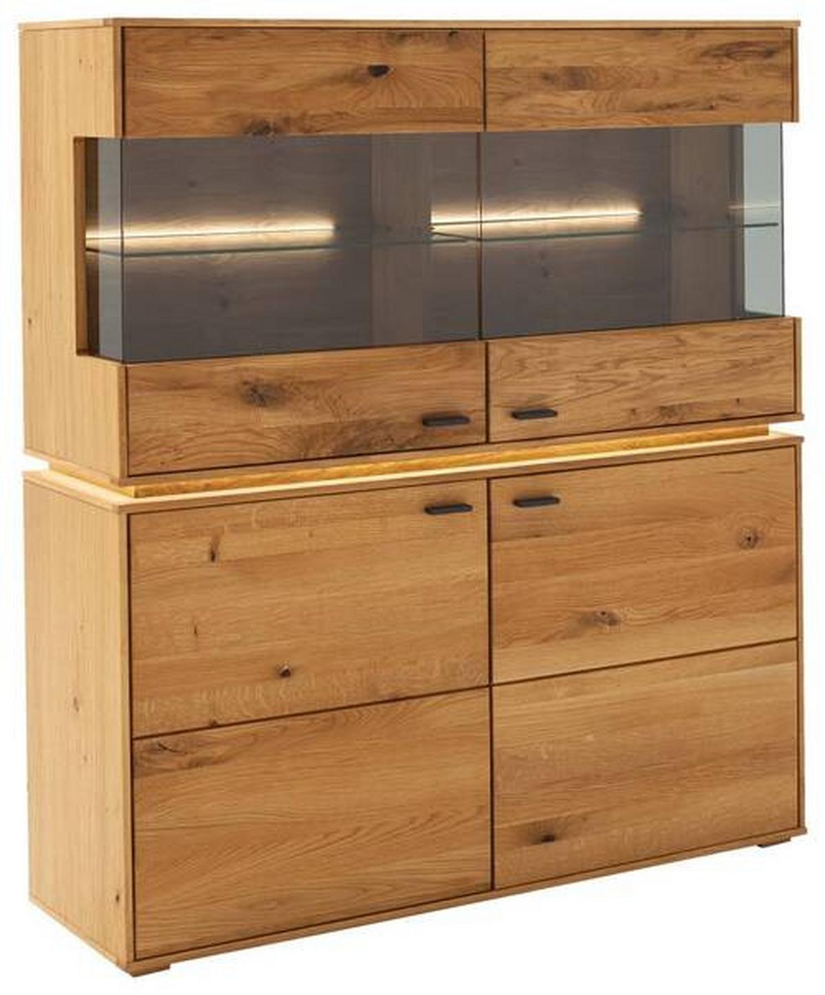 Highboard Echtholz B: 123 cm Como Wildeiche - Wildeiche, Natur, Glas/Holz (123/137/38cm) - MID.YOU