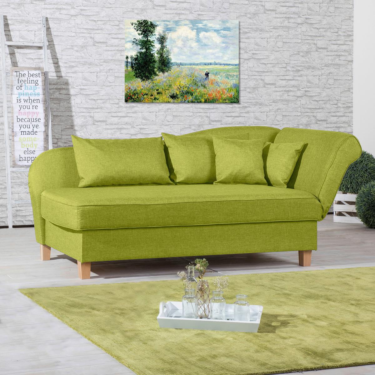 Recamiere Selma Hellgrün Re. Mit Bettkasten+schlaffunktion - Buchefarben/Hellgrün, Design, Textil (190/88/82cm) - Max Winzer