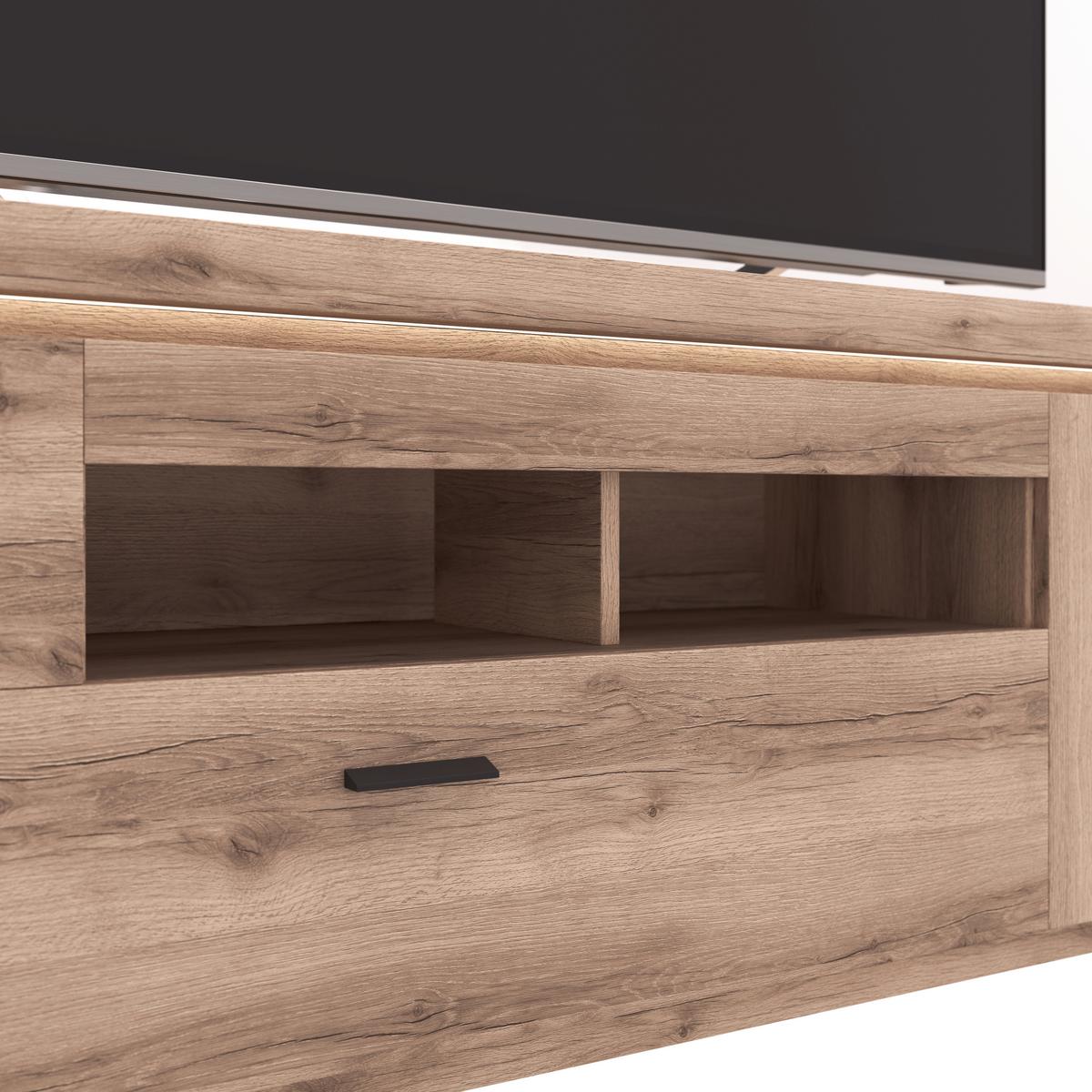 Wohnkombination Modern 3 -teilig. Mit Led Vancouver, Eiche Dekor - Eichefarben, MODERN, Glas/Holzwerkstoff (266/198/44cm)