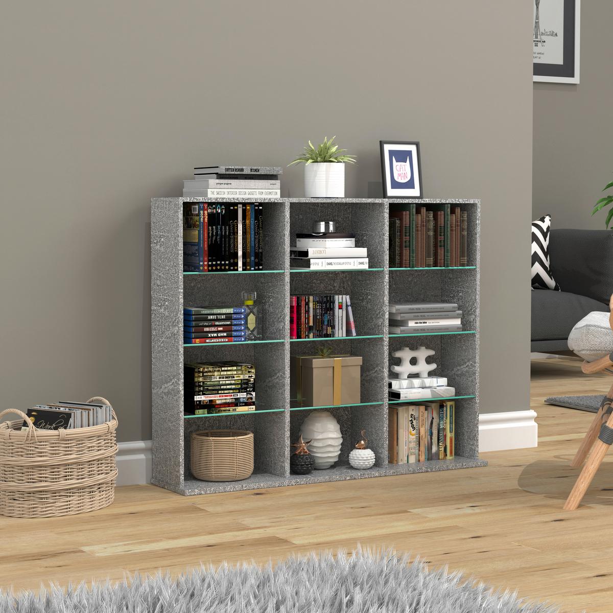 Regal Zilas Grau B: 102 cm - Grau, Design, Glas/Holzwerkstoff (102/82/23cm) - MID.YOU