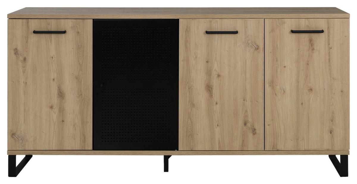 Sideboard Craft Eiche Artisan Dekor, B: 178cm - Schwarz/Eiche Artisan, Basics, Holzwerkstoff/Metall (178/86/41cm) - Livetastic