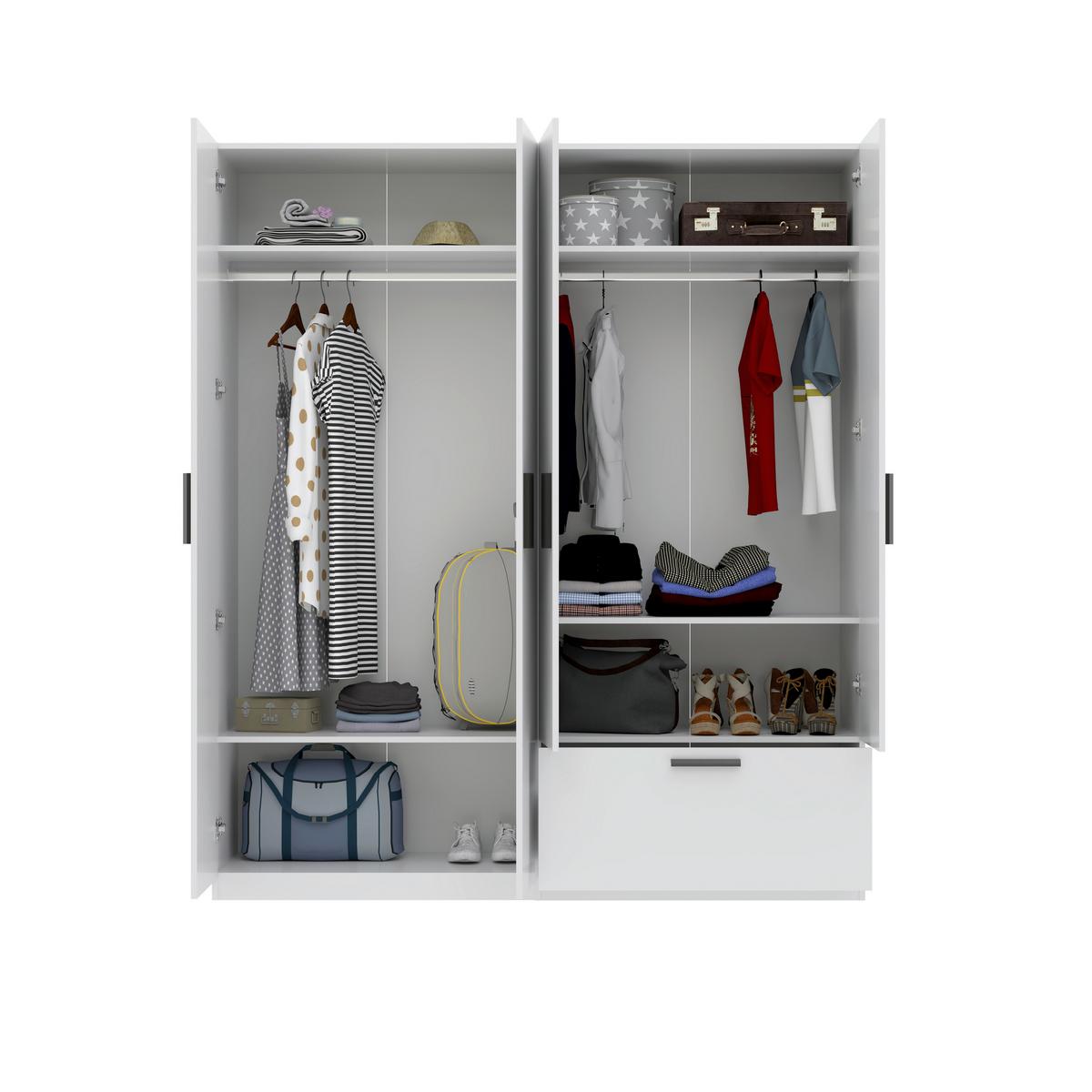 Šatníková skriňa Milos MILOS 4T1S - čierna/biela, Modern, kompozitné drevo/plast (180/210/52cm)
