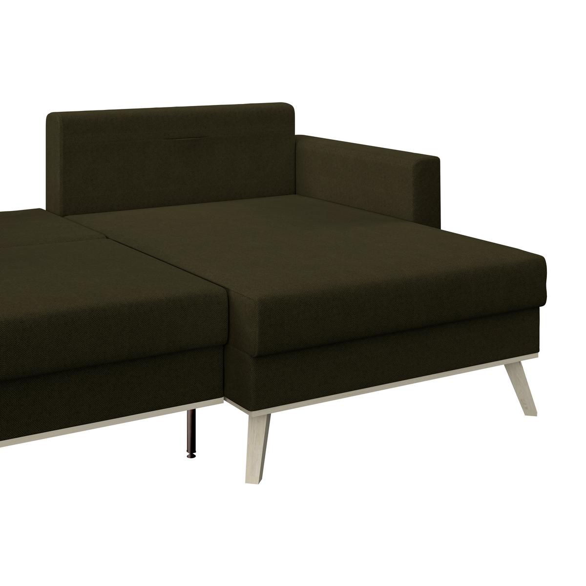 Ecksofa mit Schlaffunktion & Bettkasten Carini Olivgrün - Eichefarben/Creme, Basics, Textil (222/152cm)