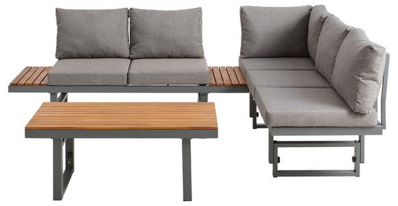 Loungegarnitur 3-Tlg Paris Aus Akazienholz/Stahl mit Kissen - Grau/Teakfarben, MODERN, Holz/Metall (240/177/42/51cm) - Beldano