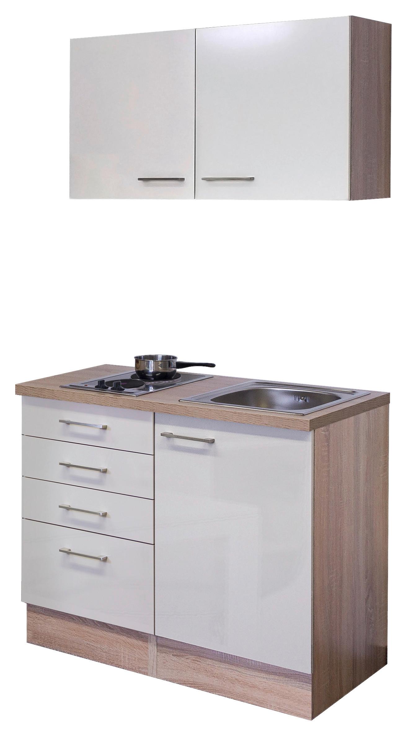 Minikuchyně NEPAL,šířka 100 cm včetně varné desky a dřezu - Sonoma dub/kašmírová, Moderní, kov/kompozitní dřevo (100cm) - FlexWell