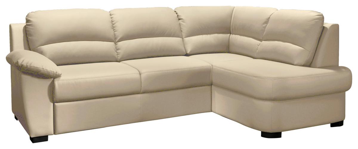 Ecksofa Schlaffunktion Danilo Mit Bettkasten Beige Lederlook - Beige/Schwarz, KONVENTIONELL, Textil (240/45/165cm) - MID.YOU