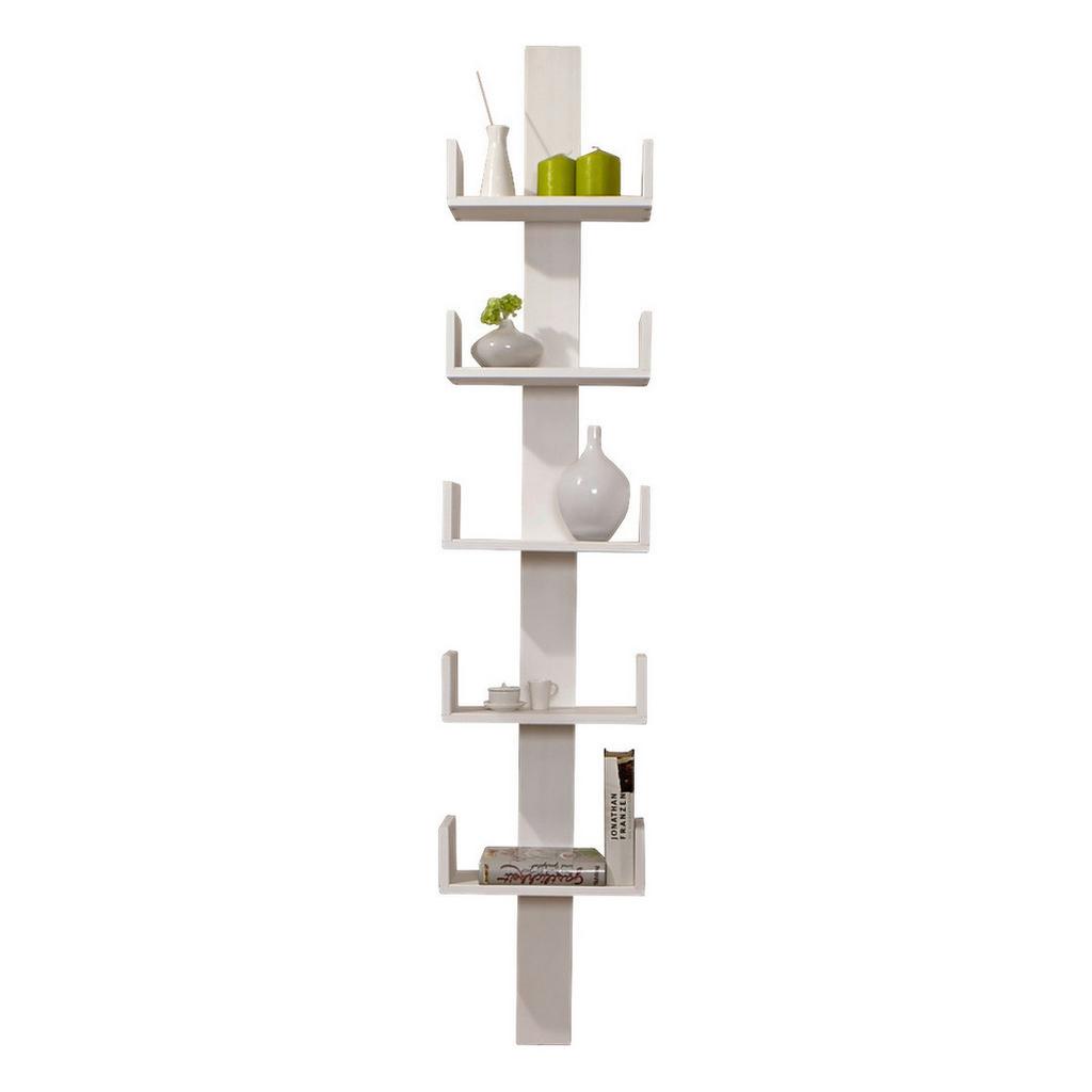 Wandregal Pepe B: 35 cm Weiß Kiefer massiv 5 Fächer