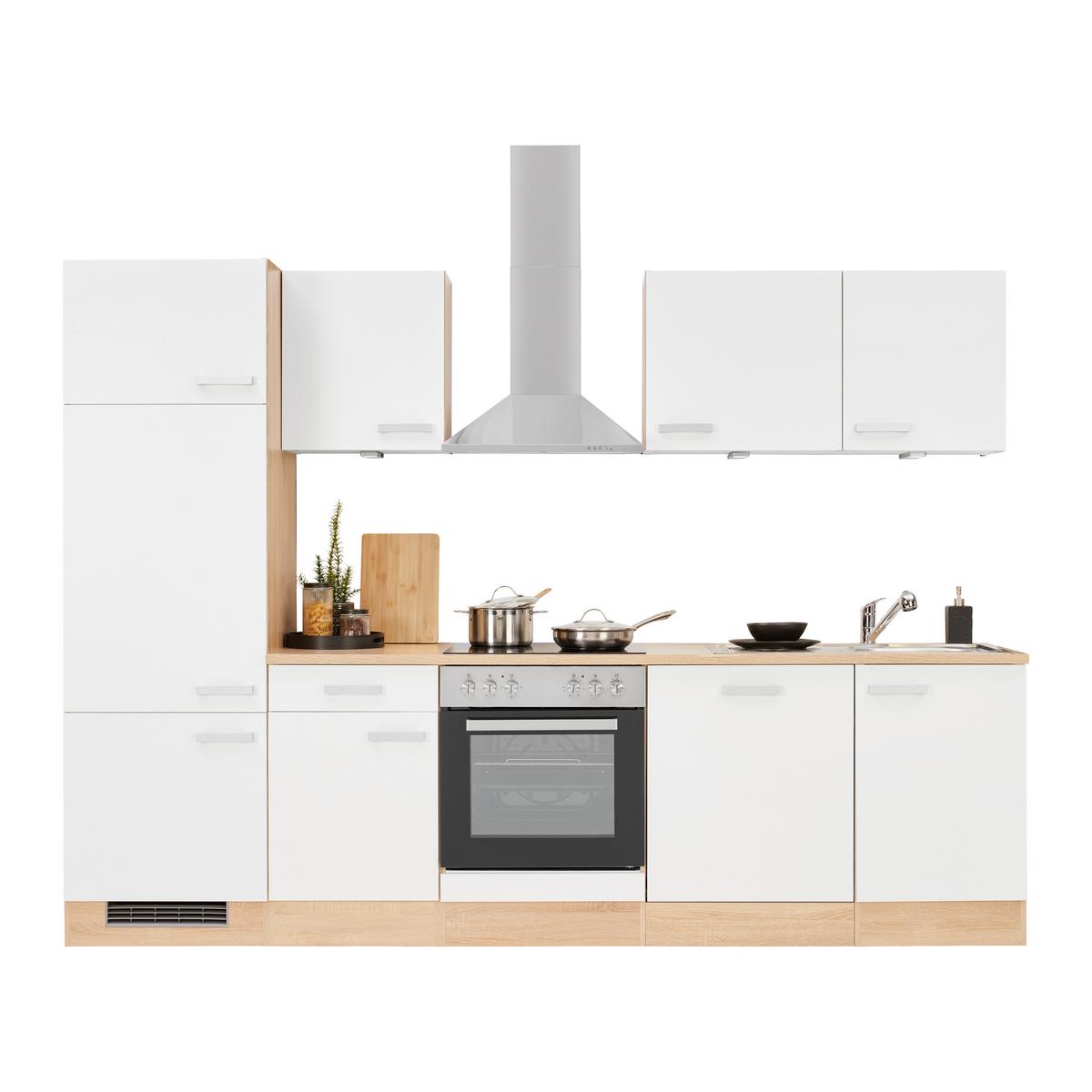 Kuchynský blok LEXA vrát.5 spotrebičov,šírka 280cm - biela/farba ušľachtilej ocele, Modern, kompozitné drevo/plast (280/200/60cm) - Based