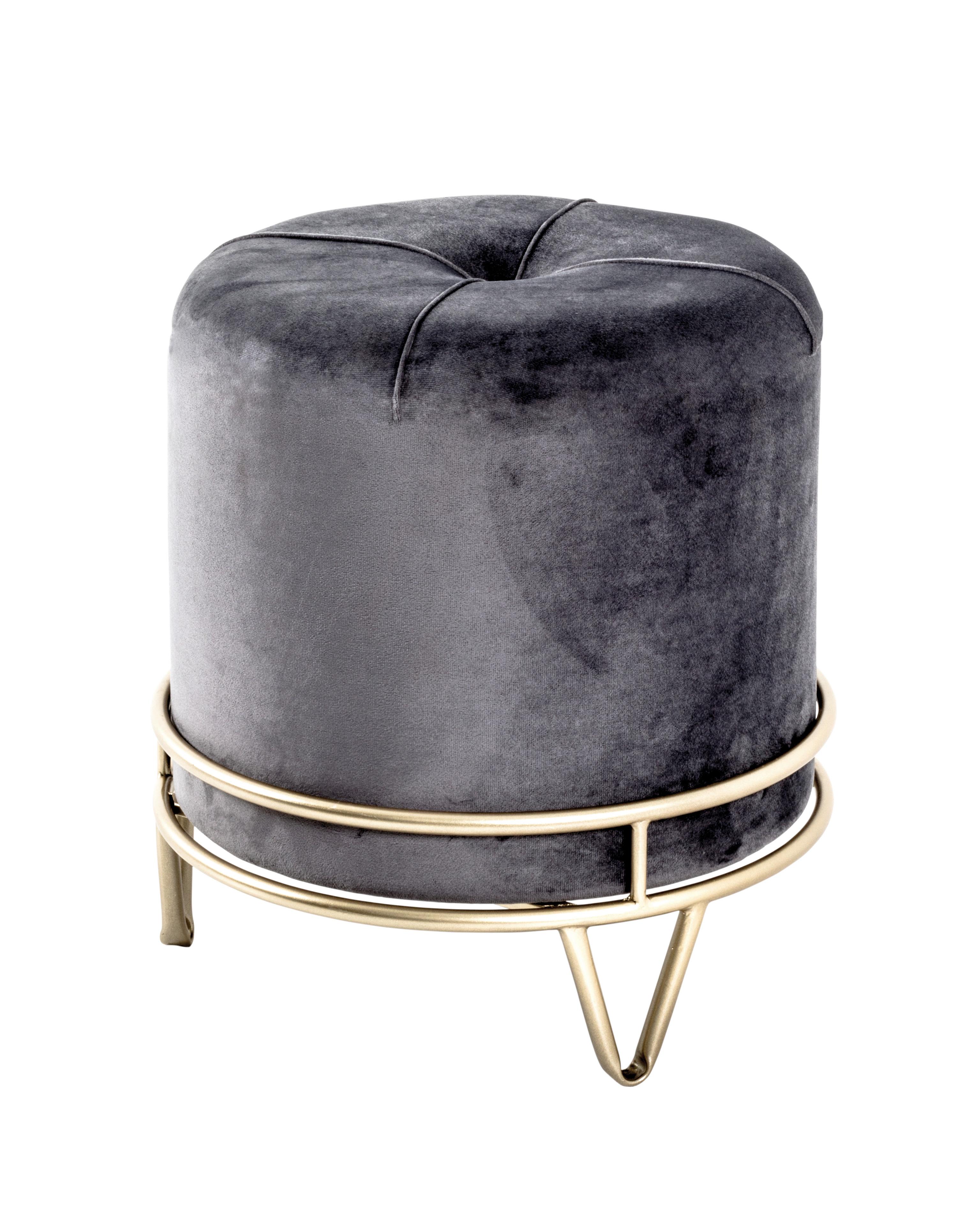 Zamatová taburetka Stool D so zlatým podstavcom, sivá - sivá/zlatá, Basics, kov/kompozitné drevo (38/40cm)