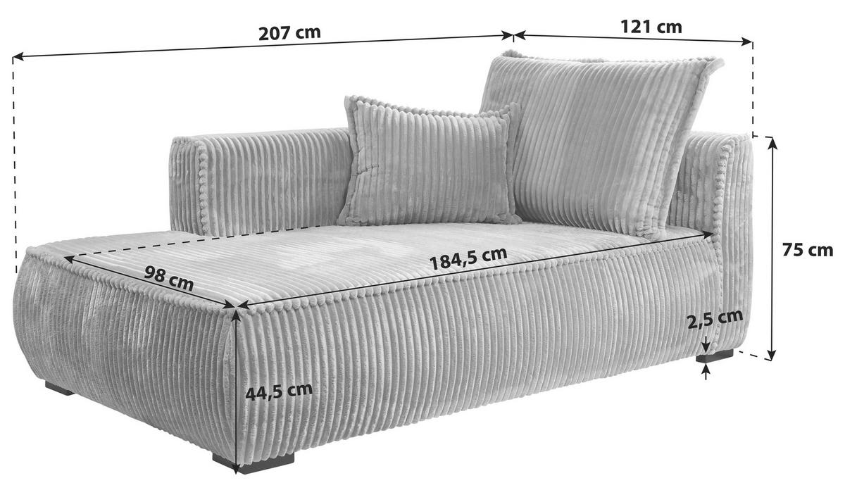 Recamiere Modena Links Hellgrau, B: 208 cm - Hellgrau/Schwarz, Design, Textil (207/75/121cm) - MID.YOU