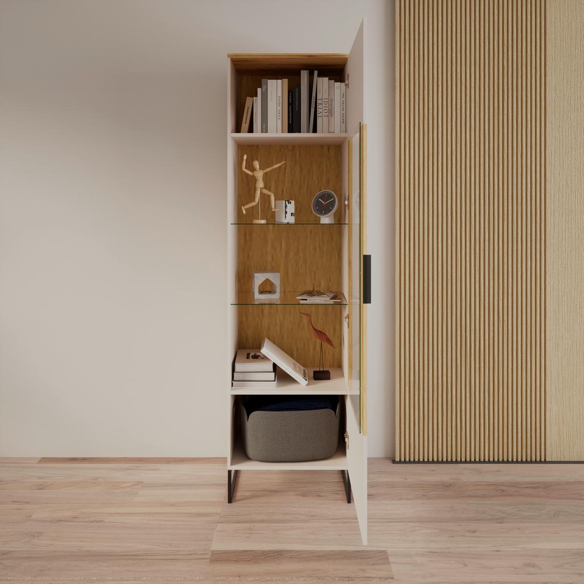 Stapelprogramm King Eichefarben/Kaschmir B:310,2cm - Kaschmir/Eichefarben, MODERN, Glas/Holzwerkstoff (310,2/200/40cm)