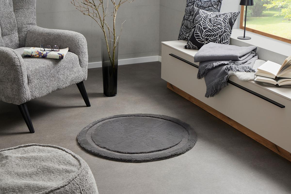 Szőrme Szőnyeg Oliver  Átmérő Kb. 80cm - sötétszürke/szürke, Modern, textil (80cm) - Luca Bessoni