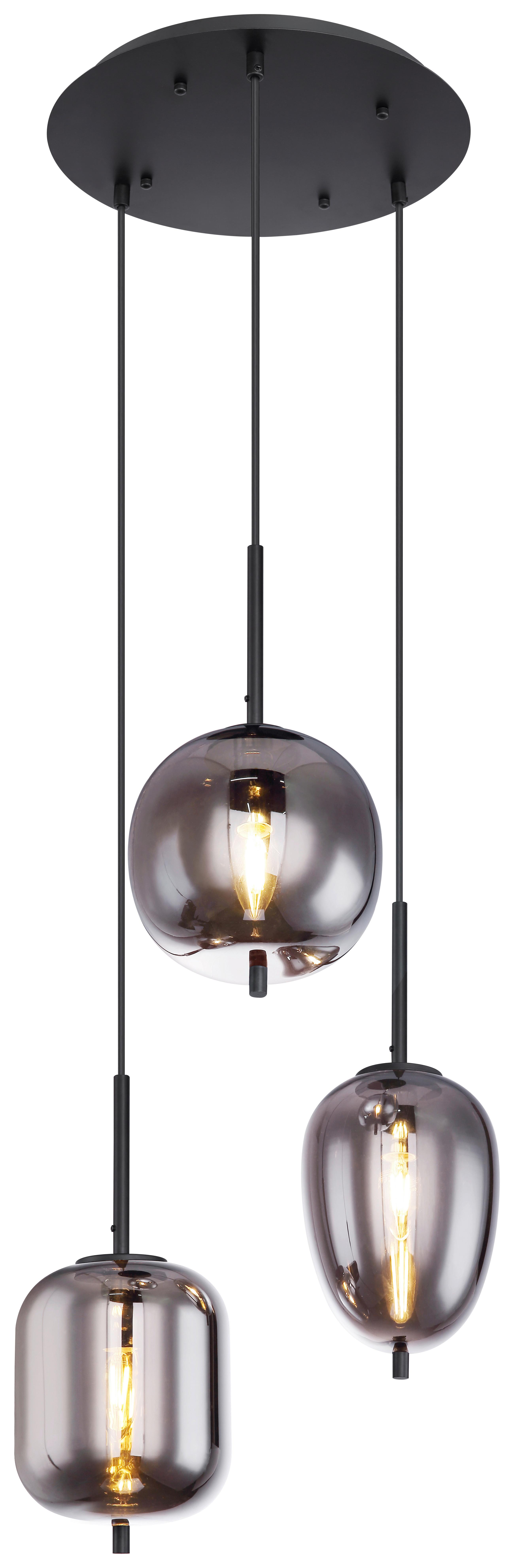 Hängeleuchte Blacky H: 120 cm 3-Flammig, mit Rauchglas - Schwarz, Design, Glas/Metall (46/120cm) - Globo