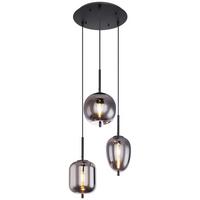Hängeleuchte Blacky H: 120 cm 3-Flammig, mit Rauchglas - Schwarz, Design, Glas/Metall (46/120cm) - Globo
