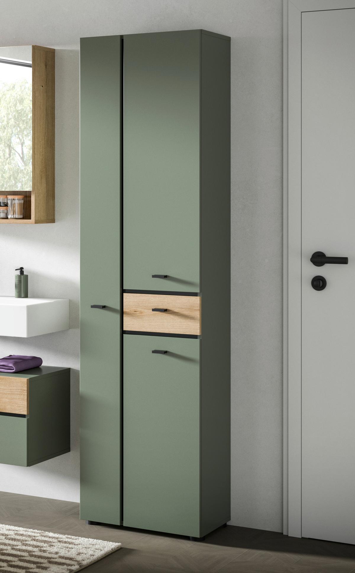 Hochschrank Aqua Grün/Eichefarben B: 51cm - Eichefarben/Schwarz, Trend, Holzwerkstoff (51/191/30cm) - MID.YOU