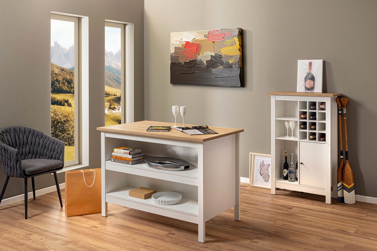 Weinschrank Julina Weiß, Eiche Dekor B: 77cm - Weiß/Eiche Artisan, Design, Holzwerkstoff (77/124/33cm) - Livetastic