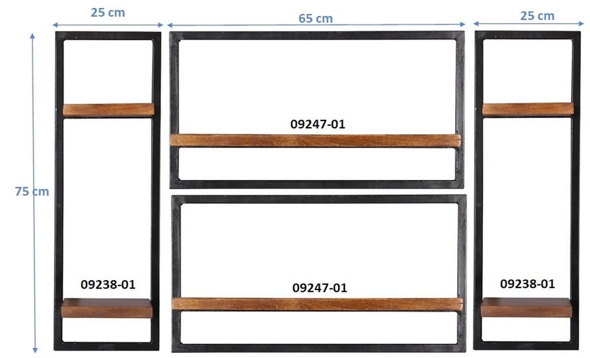 Wandregalset 4-tlg. Mangoholz B: 125cm - Schwarz/Naturfarben, Design, Holz/Metall (125/75/25cm) - MID.YOU