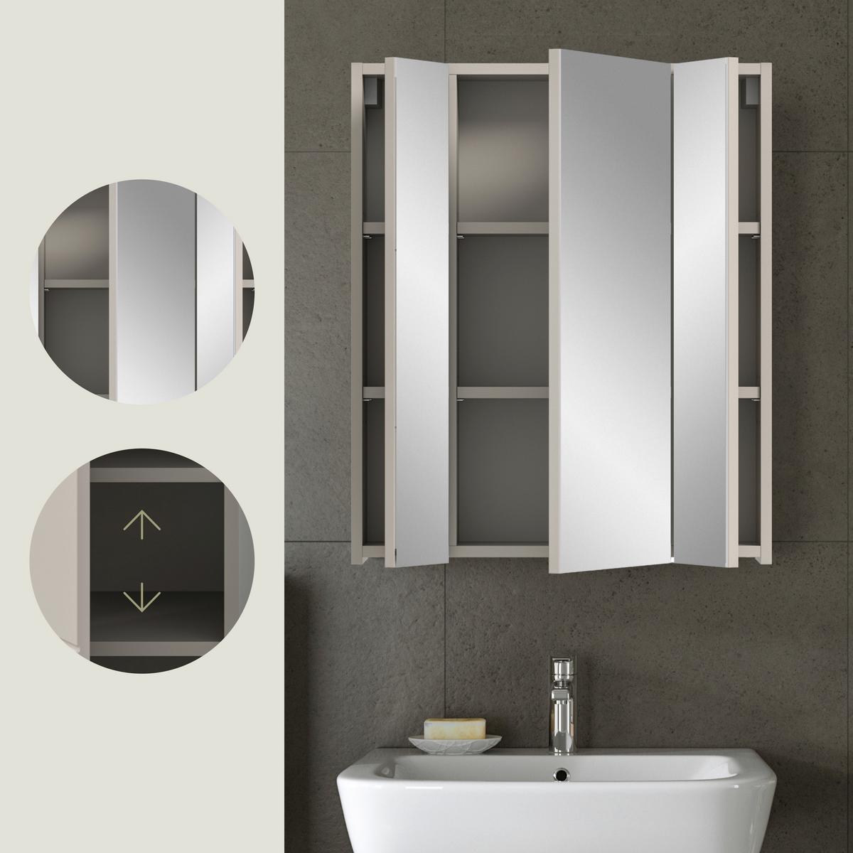 Spiegelschrank Ice Kaschmir B: 60cm - Kaschmir, Trend, Glas/Holzwerkstoff (60/70/18cm) - MID.YOU