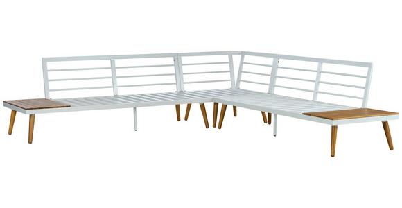 Loungegarnitur 3 -Teilig. Madeira aus Stahl/Holz mit Kissen - Dunkelgrau/Weiß, MODERN, Holz/Textil (90/30/70cm) - Beldano