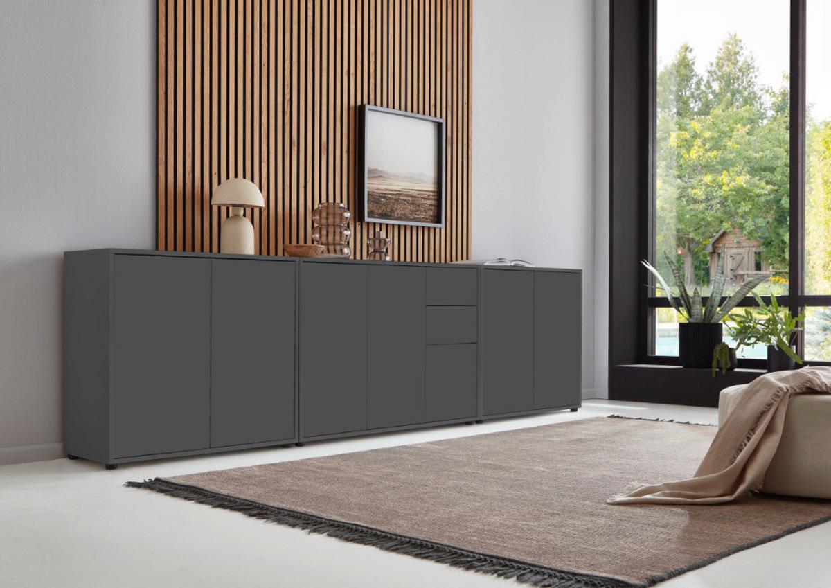 Sideboard Mailand Anthrazit B: 263,5cm - Anthrazit/Schwarz, MODERN, Holzwerkstoff (263,5/73/33cm) - MID.YOU