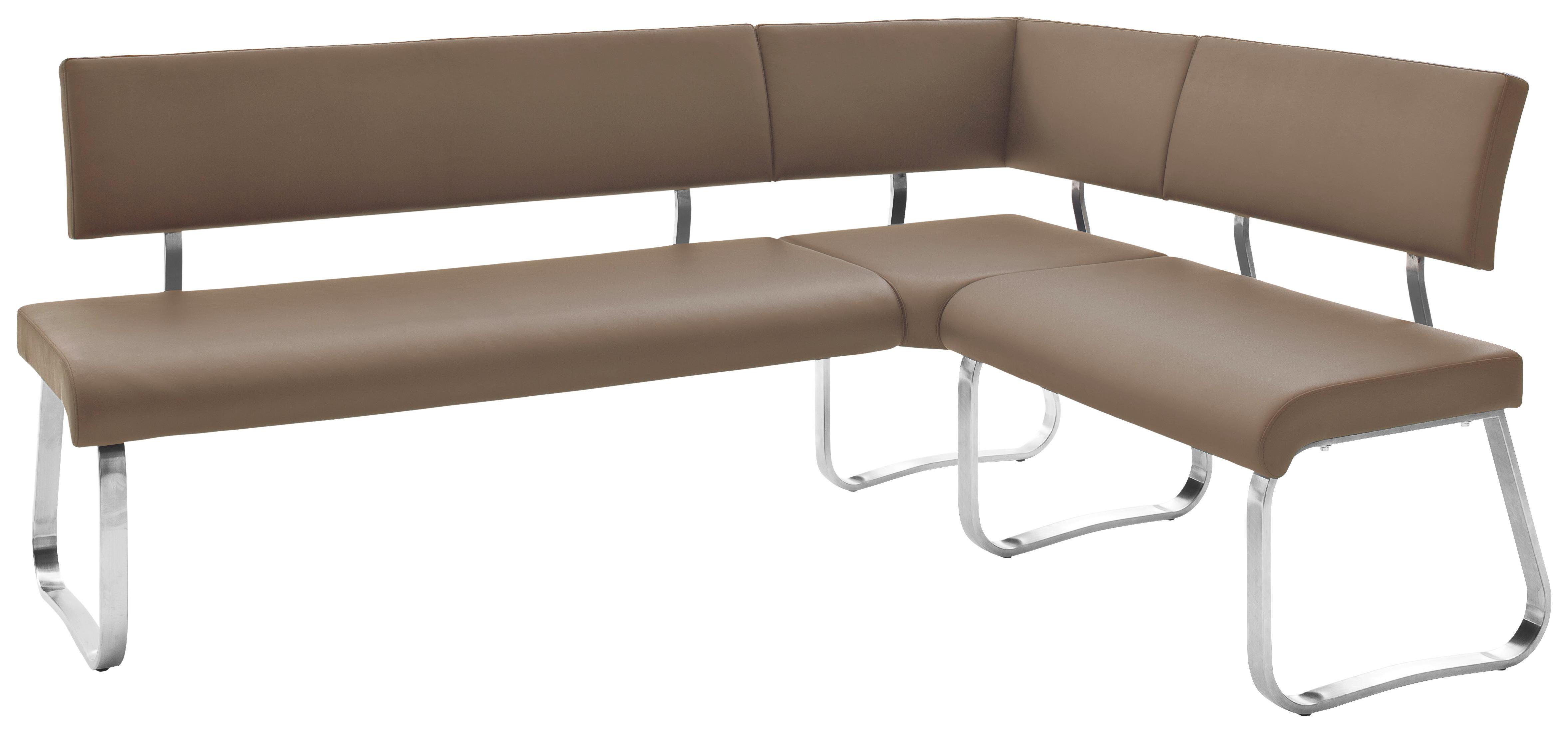 Eckbank Cappuccino Lederlook Arco 200x150 cm - Edelstahlfarben/Cappuccino, Design, Textil/Metall (200/150cm) - Livetastic