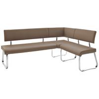 Eckbank Cappuccino Lederlook Arco 200x150 cm - Edelstahlfarben/Cappuccino, Design, Textil/Metall (200/150cm) - Livetastic