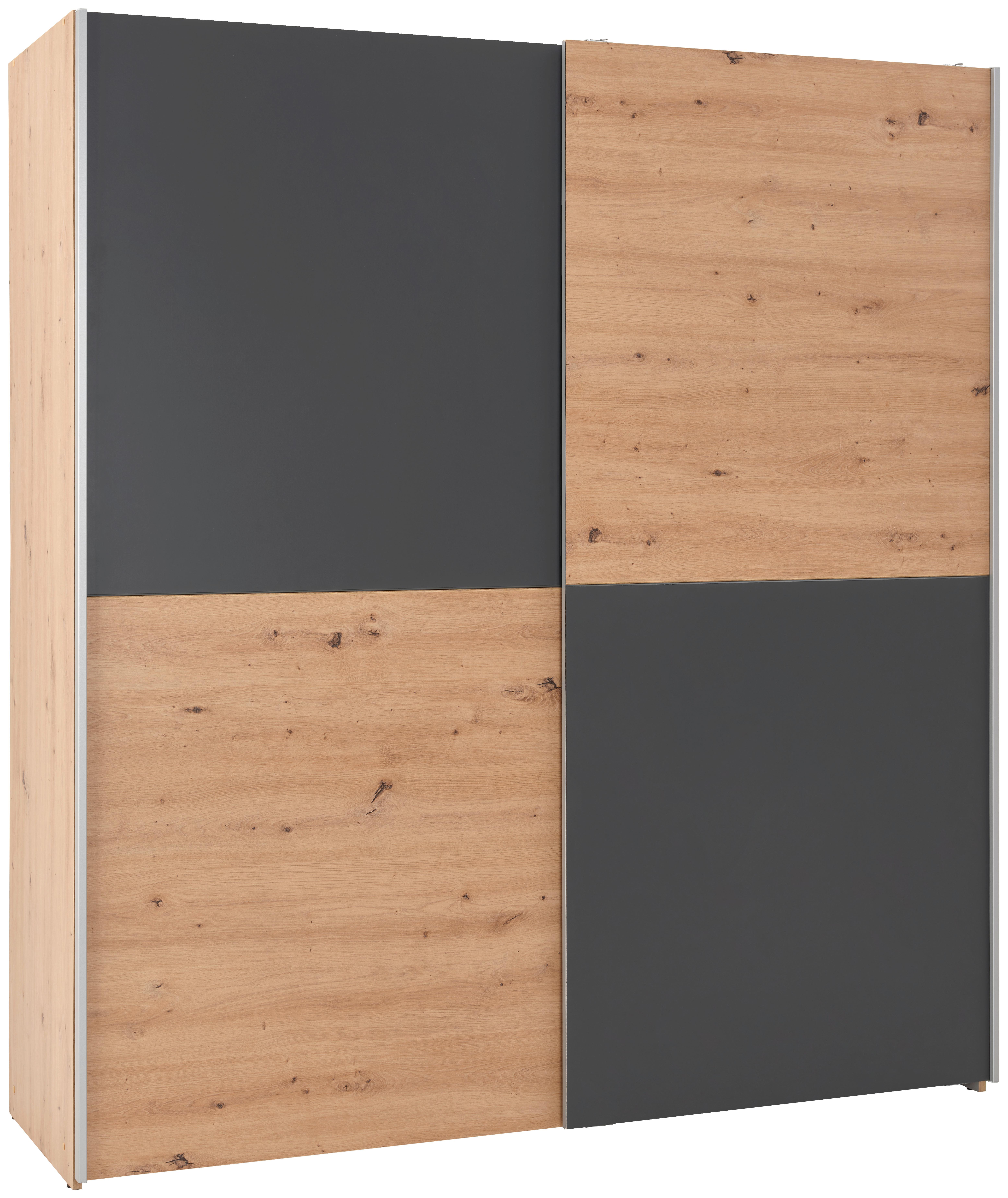 Schwebetürenschrank 170cm Time, Graphitfarben/eiche