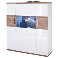 Highboard B: 120 Cm Luzern Weiß/eichefarben - Eichefarben/Weiß, Design, Glas/Holzwerkstoff (120/135/37cm) - Livetastic