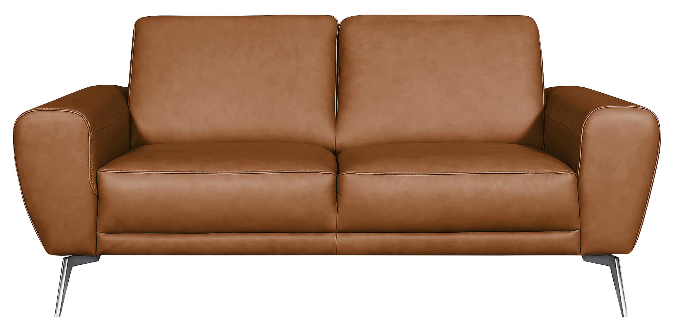 Ecksofa Spring Cognac Chrom, B: 177 cm - Chromfarben/Cognac, Design, Leder (177/85/92cm) - Livetastic