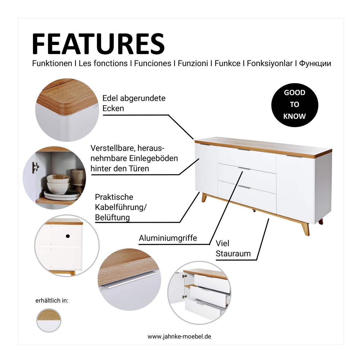 Sideboard 160 cm Libre Sb 160 Weiß/Eichefarben - Eichefarben/Weiß, KONVENTIONELL, Holzwerkstoff (160/77/39cm) - Livetastic