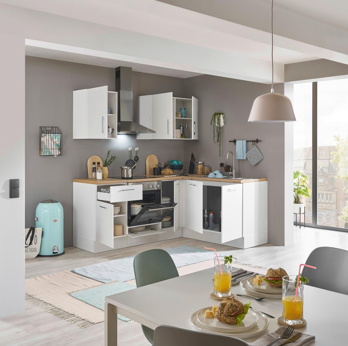 Eckküche Turin Weiß/Eiche Dekor 210x165 cm - Weiß/Eiche Artisan, Basics, Holzwerkstoff (210/165cm) - MID.YOU