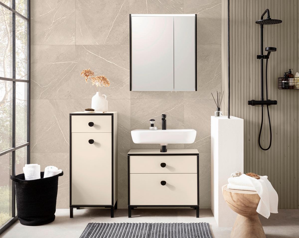 Spiegelschrank Creme, Beige B: 63,5cm - Beige/Creme, MODERN, Glas/Holzwerkstoff (63,5/72,4/17,5cm) - MID.YOU